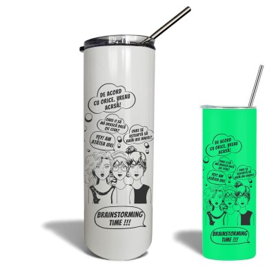 Termos Personalizat Fosforescent Alb Verde Brainstorming Time