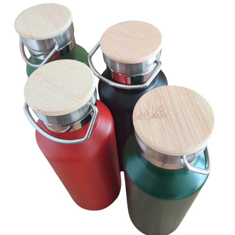                  Termos Personalizat Capac Bambus Inox Verde Cascadeaza Informatia
               