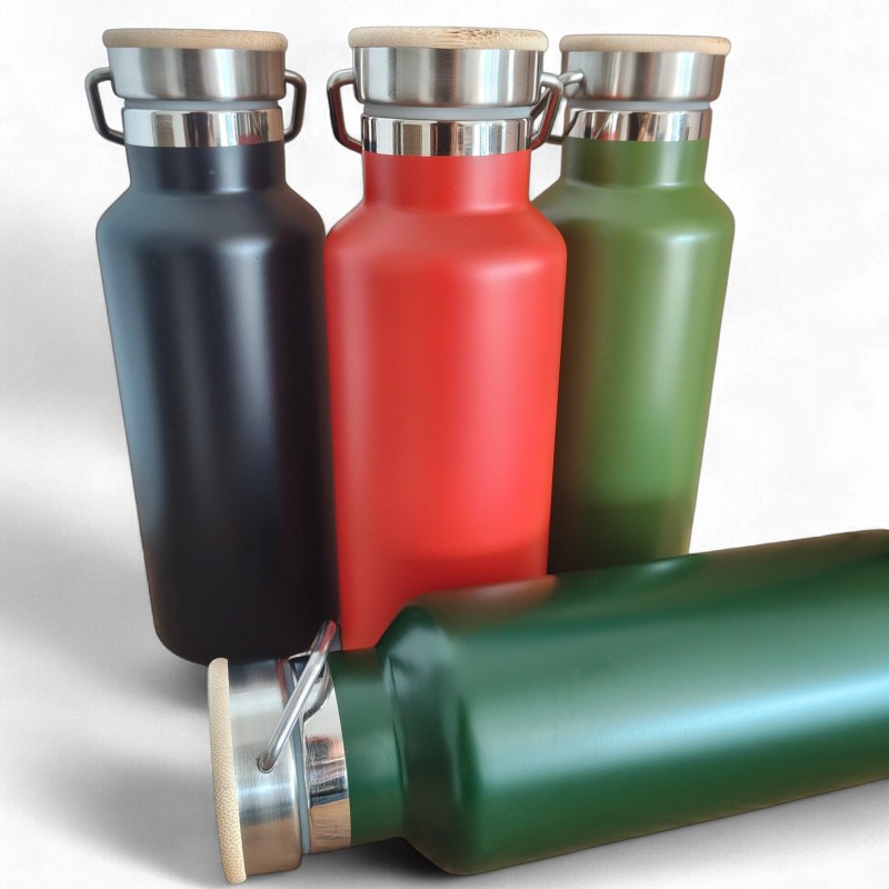                  Termos Personalizat Capac Bambus Inox Negru Cascadeaza Informatia
               