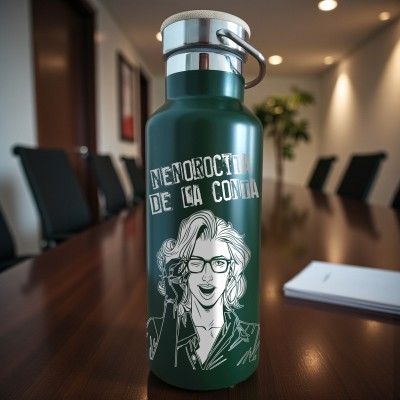 Termos Personalizat Capac Bambus Inox Verde Nenorocita de la Conta