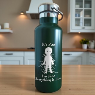 Termos Personalizat Capac Bambus Inox Verde It's Fine I'm Fine Everything is Fine