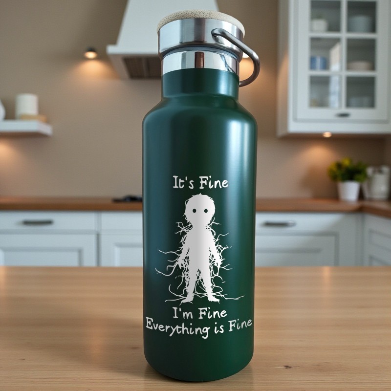                  Termos Personalizat Capac Bambus Inox Verde It's Fine I'm Fine Everything is Fine
               