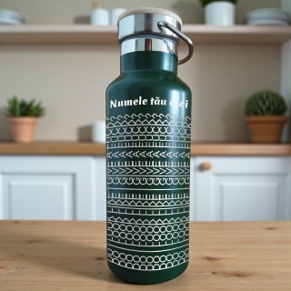 Termos Personalizat Capac Bambus Inox Verde Nume si Mesaj Secret Do I look like I give a F*ck?