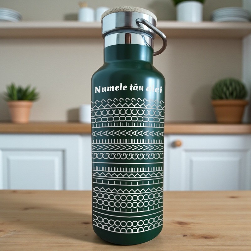 Termos Personalizat Capac Bambus Inox Verde Nume si Mesaj Secret Do I look like I give a F*ck?