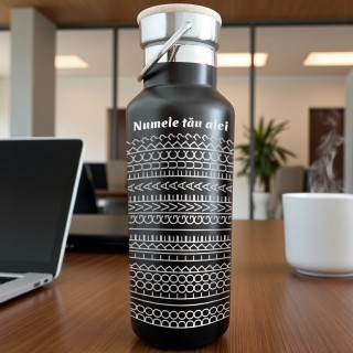 Termos Personalizat Capac Bambus Inox Negru Nume si Mesaj Secret Do I look like I give a F*ck?