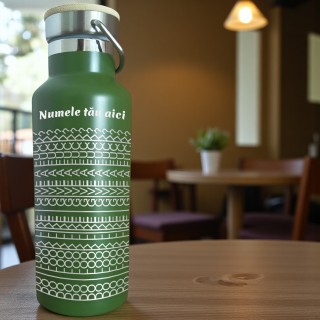 Termos Personalizat Capac Bambus Inox Verde Kaki Nume si Mesaj Secret Do I look like I give a F*ck?