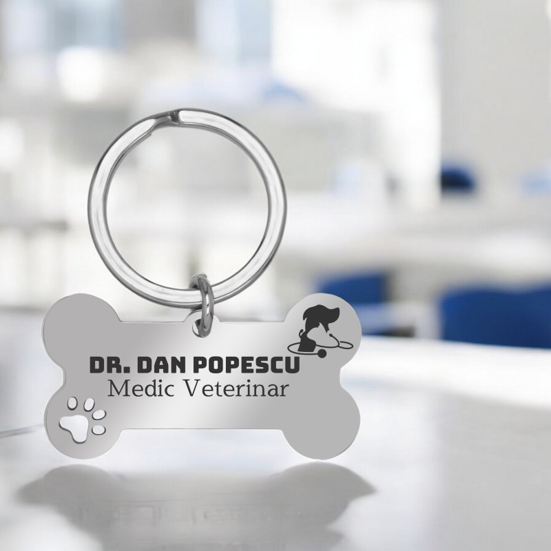 Breloc Personalizat Os Inox Argintiu Doctor Veterinar
