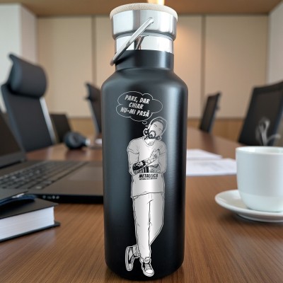 Termos Personalizat Capac Bambus Inox Negru Pare dar chiar nu-mi pasa