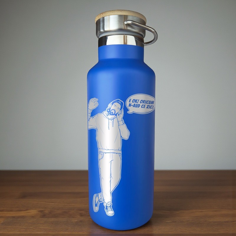                  Termos Personalizat Capac Bambus Inox Albastru E ok! Oricum n-aud ce zici
               