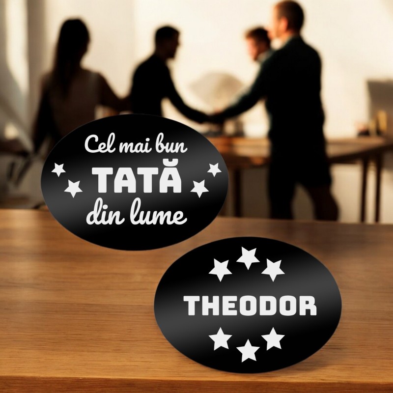                  Butoni personalizati Oval Inox Negru Dedicatie Nume
               