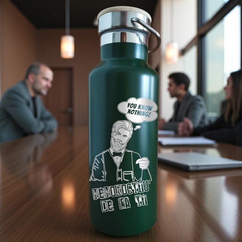                  Termos Personalizat Capac Bambus Inox Verde Nenorocitu de la IT You Know Nothing
               