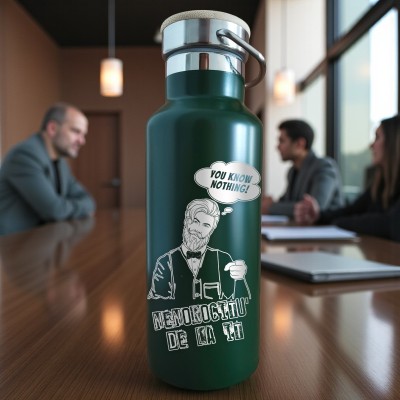 Termos Personalizat Capac Bambus Inox Verde Nenorocitu de la IT You Know Nothing