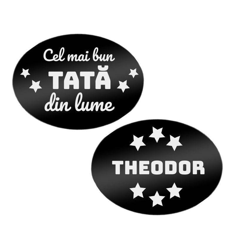 Butoni personalizati Oval Inox Negru Dedicatie Nume