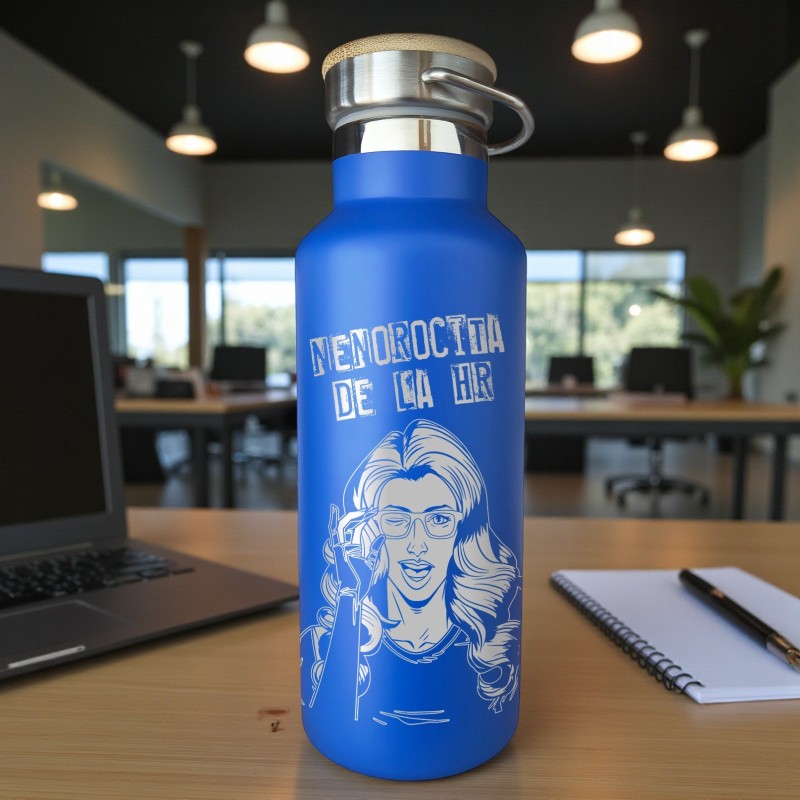 Termos Personalizat Capac Bambus Inox Albastru Nenorocita de la HR