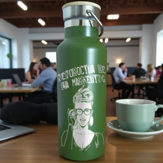 Termos Personalizat Capac Bambus Inox Verde Kaki Nenorocita de la Marketing