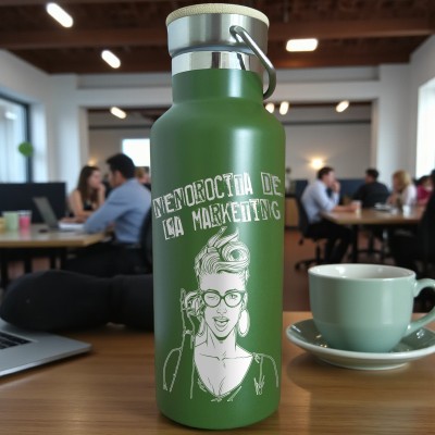 Termos Personalizat Capac Bambus Inox Verde Kaki Nenorocita de la Marketing