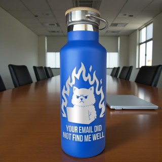 Termos Personalizat Capac Bambus Inox Albastru Pisica Your Email Did Not Find Me Well