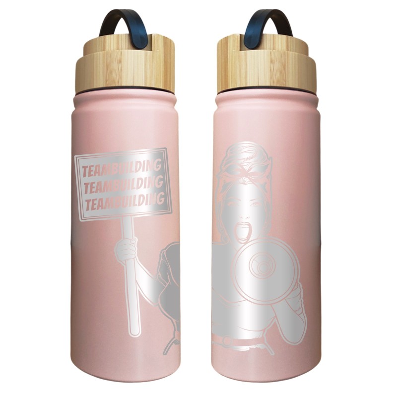                  Termos Personalizat Capac Bambus Inox Roz Protest Teambuilding
               