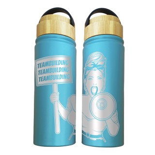 Termos Personalizat Capac Bambus Inox Bleu Protest Teambuilding