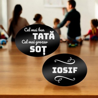 Butoni personalizati Oval Inox Negru Dedicatie