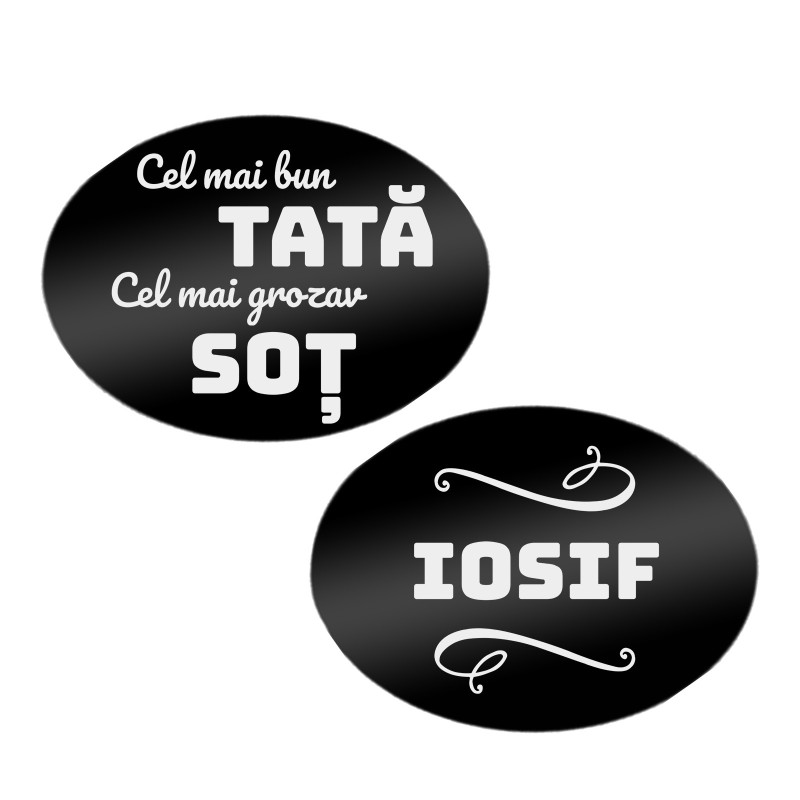 Butoni personalizati Oval Inox Negru Dedicatie
