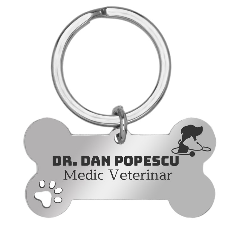 Breloc Personalizat Os Inox Argintiu Doctor Veterinar