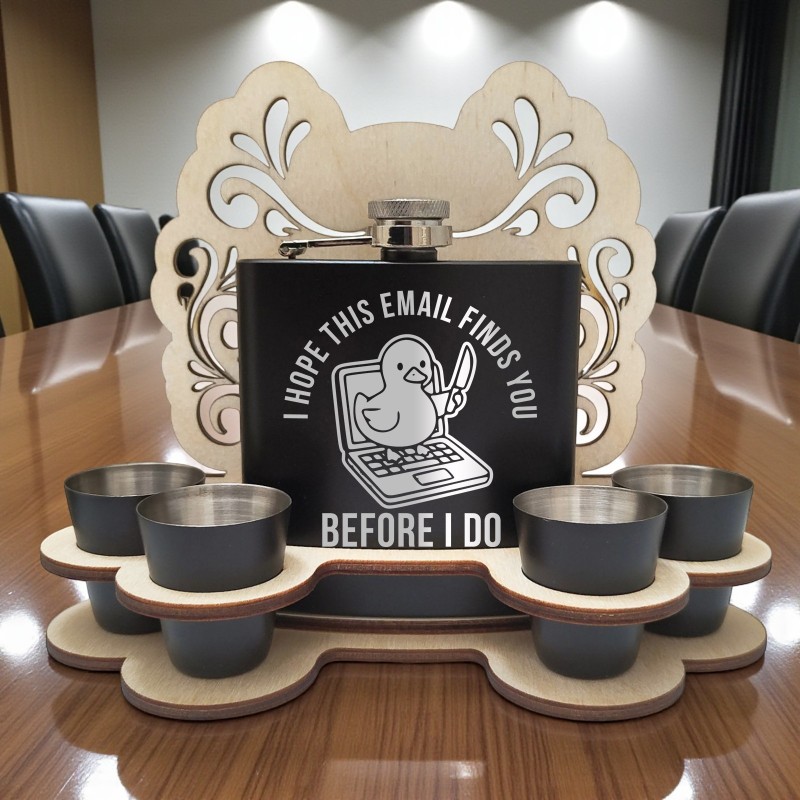                  Set Cadou Pahare si Sticla de buzunar 200ml Personalizata Inox Negru Rata I hope this email finds you Before I do
               