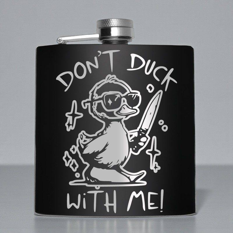                  Sticla de buzunar 200ml Personalizata Inox Negru Rata Don't Duck with me
               