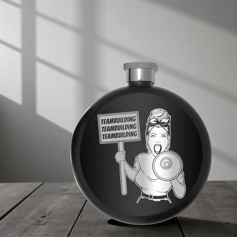 Sticla de buzunar 140ml Personalizata Inox Negru Protest Pro-Teambuilding