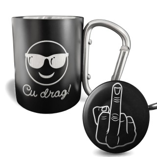 Cana cu Carabiniera Inox Negru Mat Cu Drag + Mesaj Ascuns
