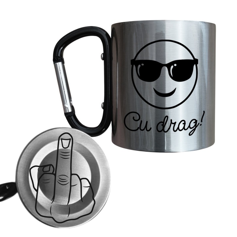                  Cana cu Carabiniera Inox Gri Lucios Cu Drag + Mesaj Ascuns
               