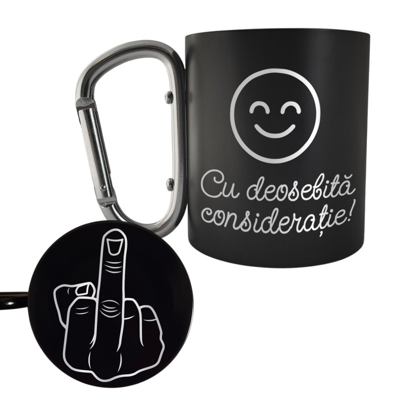 Cana cu Carabiniera Inox Negru Mat Cu deosebita consideratie  + Mesaj Ascuns