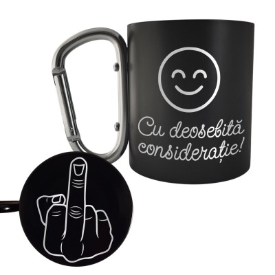 Cana cu Carabiniera Inox Negru Mat Cu deosebita consideratie  + Mesaj Ascuns