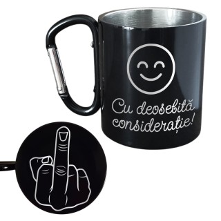 Cana cu Carabiniera Inox Negru Lucios Cu deosebita consideratie  + Mesaj Ascuns