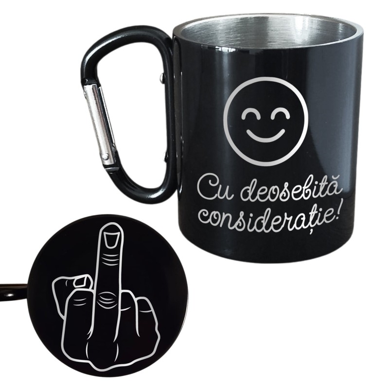                  Cana cu Carabiniera Inox Negru Lucios Cu deosebita consideratie  + Mesaj Ascuns
               