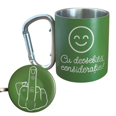 Cana cu Carabiniera Inox Verde Mat Cu deosebita consideratie  + Mesaj Ascuns