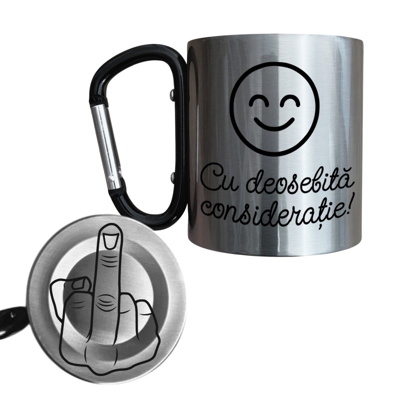                  Cana cu Carabiniera Inox Gri Lucios Cu deosebita consideratie  + Mesaj Ascuns
               