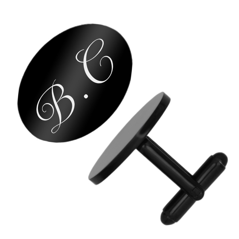 Butoni personalizati Oval Inox Negru Initiale