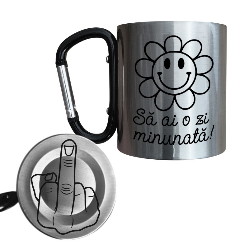                  Cana cu Carabiniera Inox Gri Lucios Zi Minunata  + Mesaj Ascuns
               