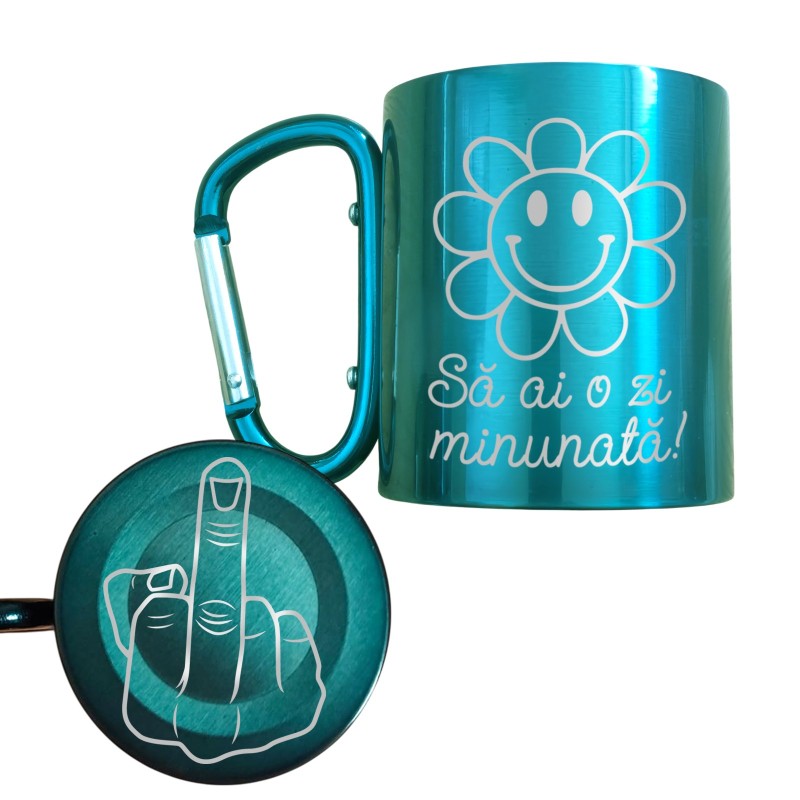                  Cana cu Carabiniera Inox Turcoaz Lucios Zi Minunata  + Mesaj Ascuns
               