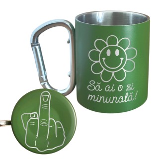 Cana cu Carabiniera Inox Verde Mat Zi Minunata  + Mesaj Ascuns