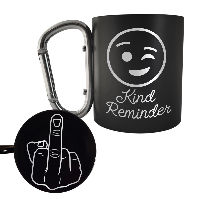 Cana cu Carabiniera Inox Negru Mat Kind Reminder  + Mesaj Ascuns