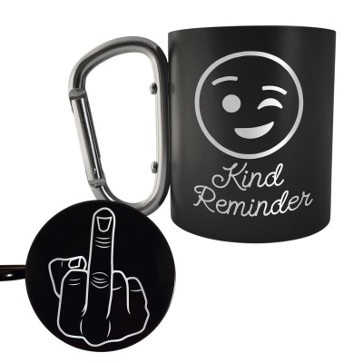 Cana cu Carabiniera Inox Negru Mat Kind Reminder  + Mesaj Ascuns