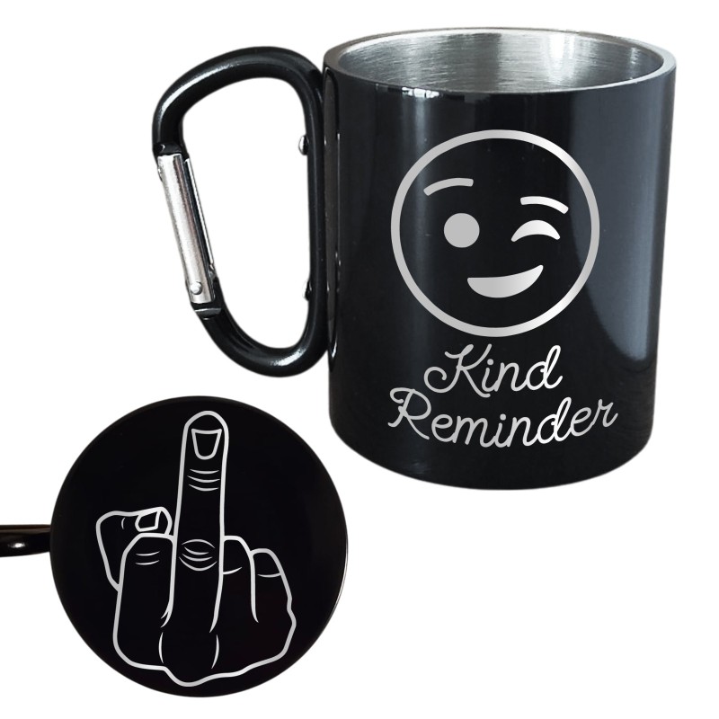 Cana cu Carabiniera Inox Negru Lucios Kind Reminder  + Mesaj Ascuns