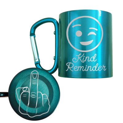 Cana cu Carabiniera Inox Turcoaz Lucios Kind Reminder  + Mesaj Ascuns