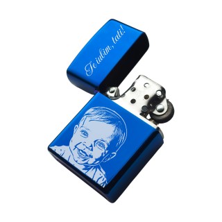 Bricheta Personalizata Inox Albastra Cadou pentru Sot Poza Mesaj