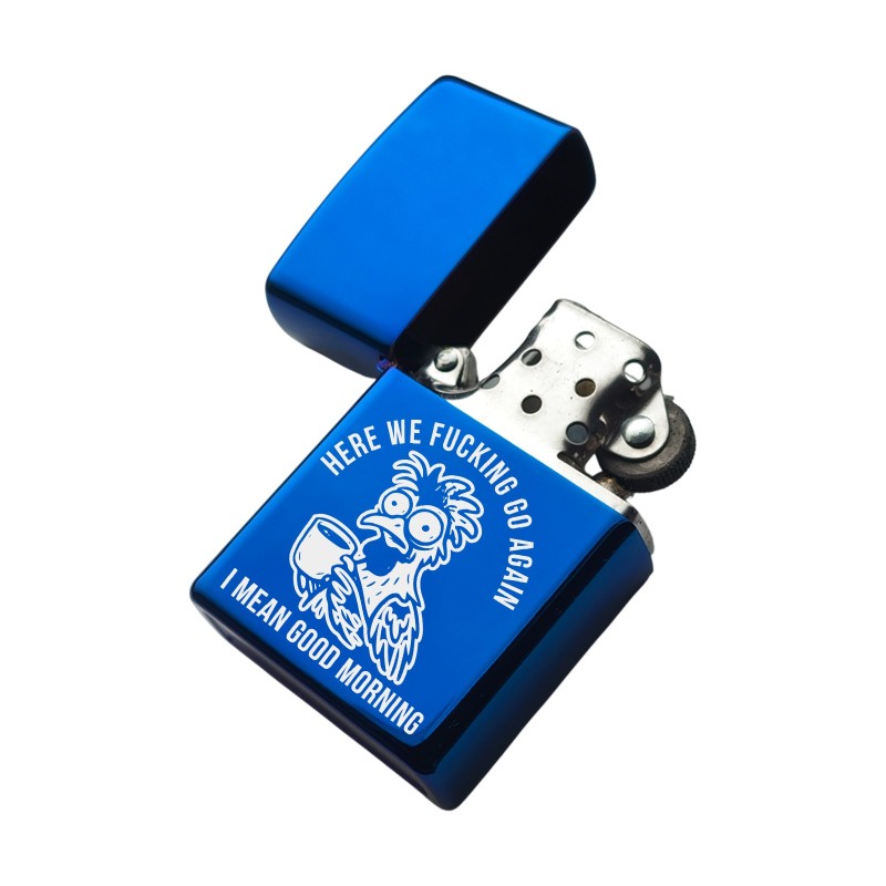                  Bricheta Personalizata Inox Albastra Here We F**cking Go Again Good Morning
               