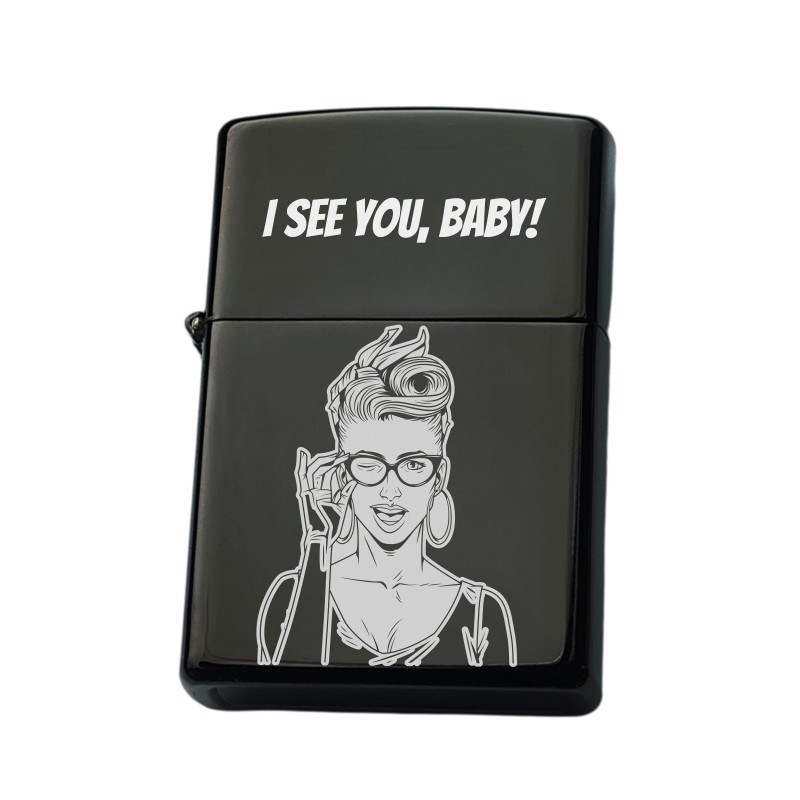 Bricheta Personalizata Inox Negru I see you Baby