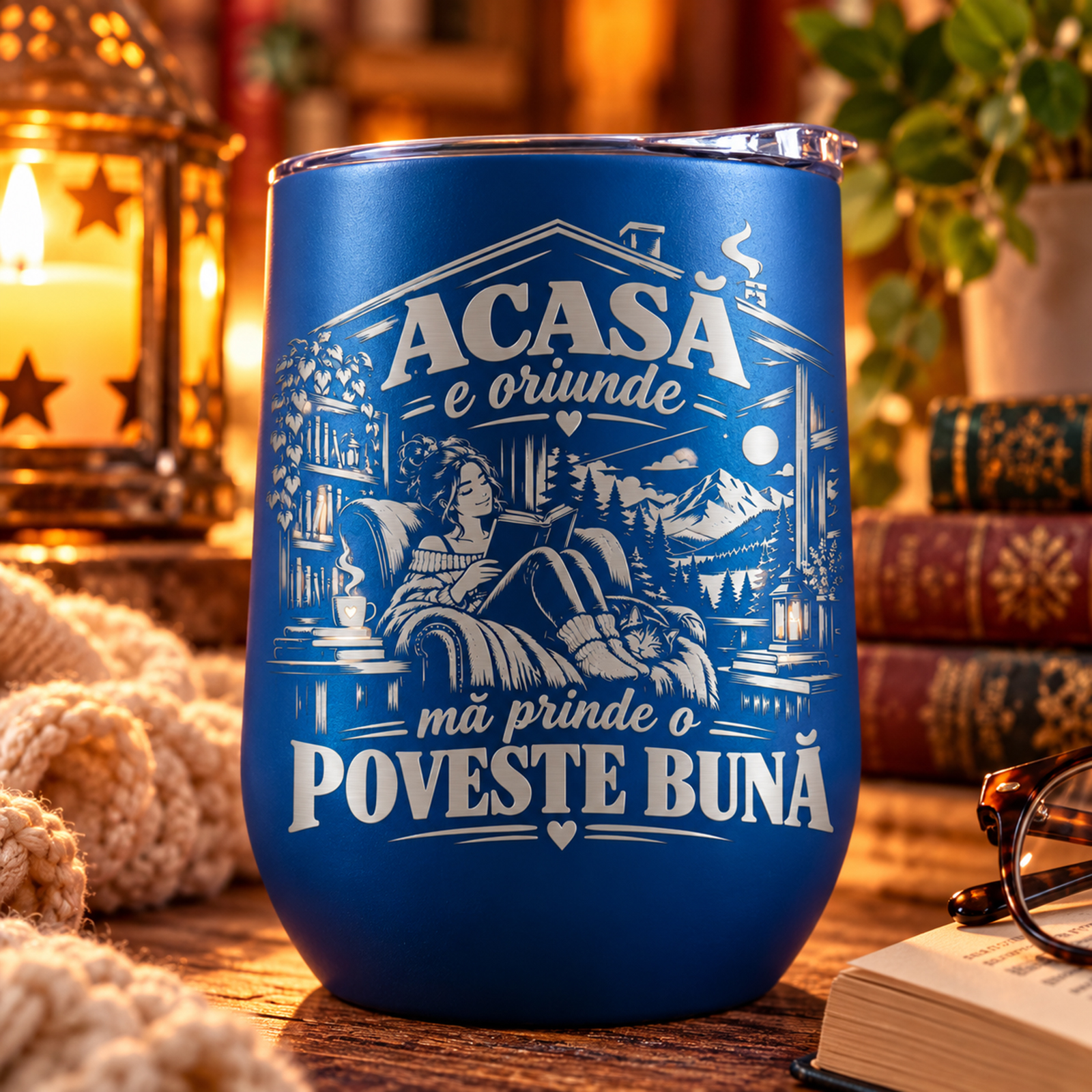 Acasă este unde mă prinde o poveste - Termos tip pahar de vin