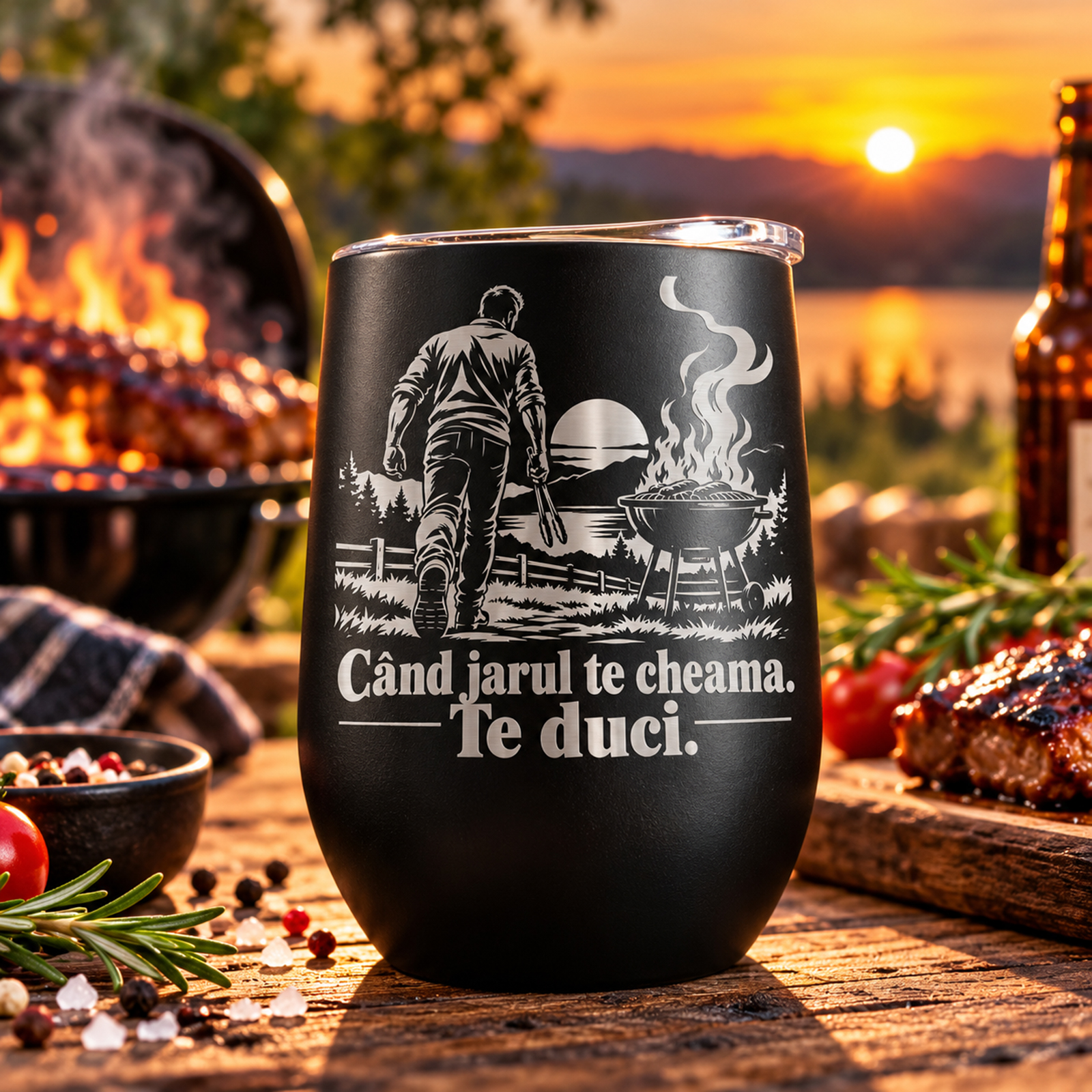 Termos tip pahar vin gravat - Cand jarul te cheama, te duci.